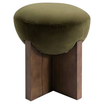 Helena Velvet Fabric & Ash Timber Footstool, Moss