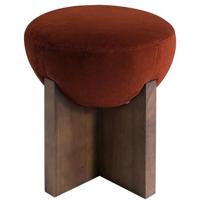 Helena Velvet Fabric & Ash Timber Footstool, Caramel