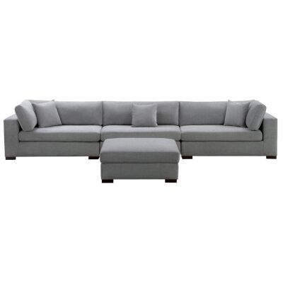 Kamelo Fabric Modular Sofa, 5 Seater with Storage Ottoman, Grey