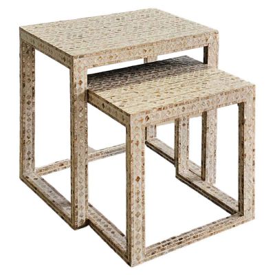 Mosaic Tranquillity Mother Of Pearl Inlaid 2 Piece Nesting Table Set