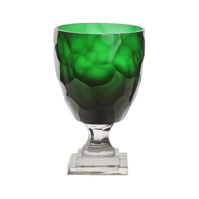 Slyce Rough Glass Goblet, Medium, Emerald / Clear