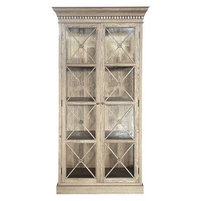 Varroville Oak Timber 2 Door Display Cabinet, Weathered Oak
