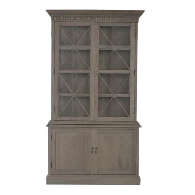 Varroville Oak Timber 2 Door Display Hutch Cabinet, Weathered Oak