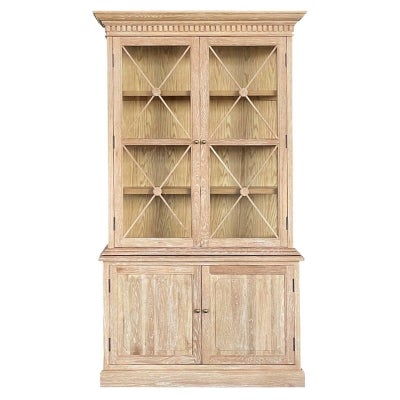 Varroville Oak Timber 2 Door Display Hutch Cabinet, Lime Washed Oak