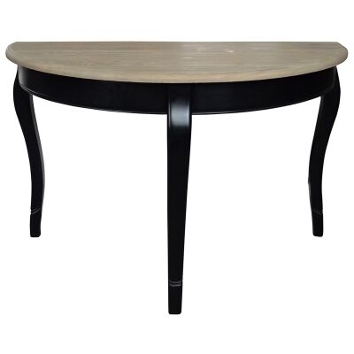 Rosford Oak Timber Semi Round Console Table, 120cm, Weathered Oak / Black
