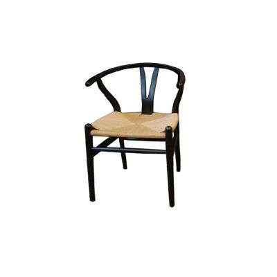 Linden Timber Replica Hans Wegner Wishbone Chair, Cord Seat, Black / Natural