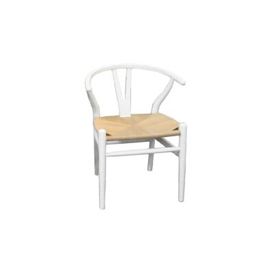 Linden Timber Replica Hans Wegner Wishbone Chair, Cord Seat, White / Natural