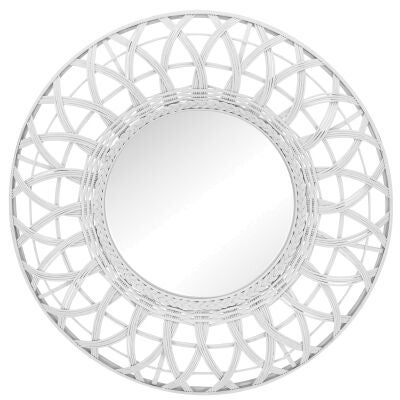 Uma Rattan Framed Round Wall Mirror, 80cm, White