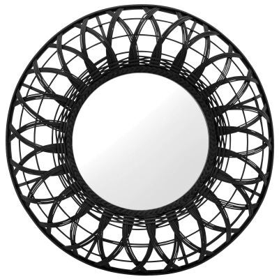 Uma Rattan Framed Round Wall Mirror, 80cm, Black