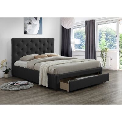 Vasto Fabric Platform Bed with End Drawer, Double, Dark Grey