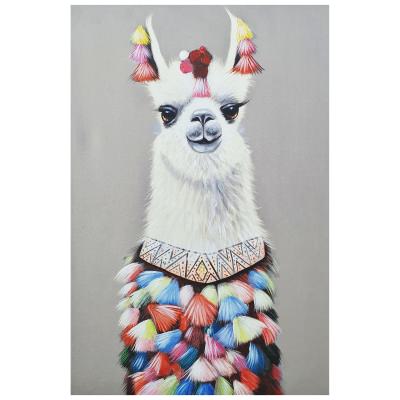 "White Llama in Colourful Sweater" Stretched Canvas Wall Art Painting, 90cm