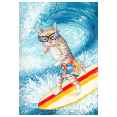"Surfing Cat" Stretched Canvas Wall Art Print, 100cm