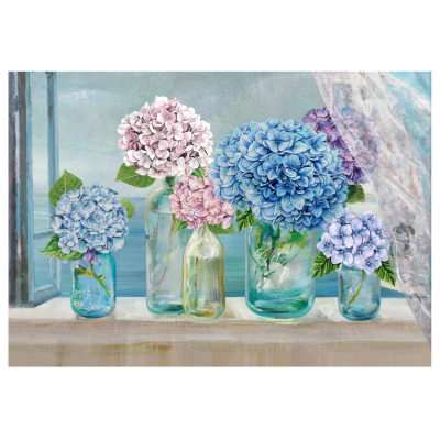 "Hydrangea by the Coastal Windowsill" Stretched Canvas Wall Art Painting, 70cm