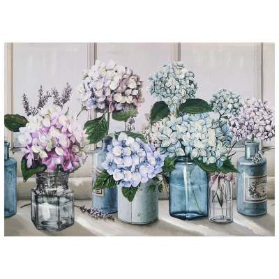 "Hydrangea by the Windowsill" Stretched Canvas Wall Art Painting, 70cm
