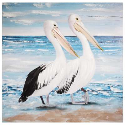 "Twin Pelicans on Beach" Stretched Canvas Wall Art Painting, 80cm