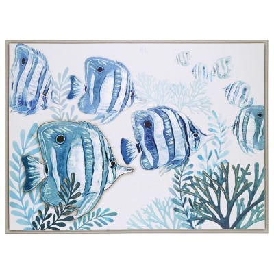 "Sprinkle Gold Blue Sealife" Framed Canvas Wall Art Painting, Butterflyfish, 80cm