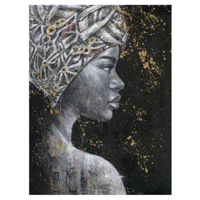 "Profile Portrait of Turbaned African Beauty" Stretched Canvas Wall Art Print, 100cm