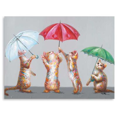 "Kittens with Umbrellas" Stretched Canvas Wall Art Print, 90cm