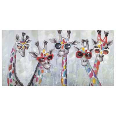 "Giraffe Hippies" Stretched Canvas Wall Art Painting, 100cm