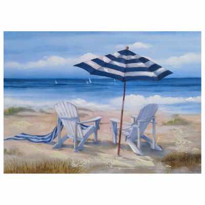 "Beach & Lounger" Stretched Canvas Wall Art Painting, Style B, 70cm