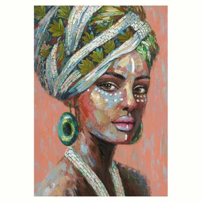 "Turbaned Tribal Beauty Portrait" Stretched Canvas Wall Art Print, Type A, 100cm