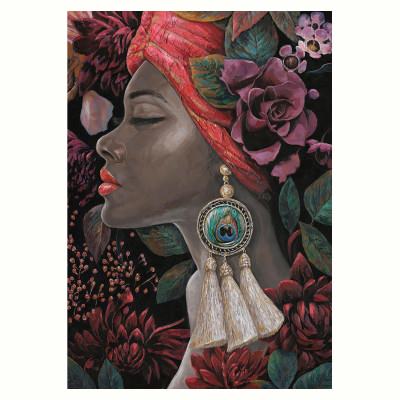 "Turbaned Tribal Beauty Portrait" Stretched Canvas Wall Art Print, Type C, 100cm