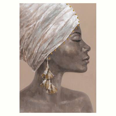 "Turbaned Tribal Beauty Portrait" Stretched Canvas Wall Art Print, Type D, 100cm
