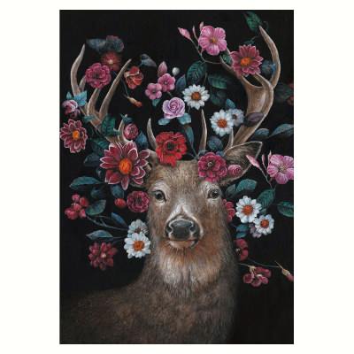 "Stag In Flowers" Stretched Canvas Wall Art Print, 100cm