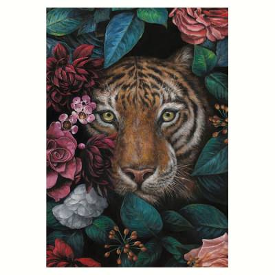 "Tiger In Flowers" Stretched Canvas Wall Art Print, 100cm