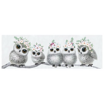 "Enchanted Floral Owls" Stretched Canvas Wall Art Print, 120cm