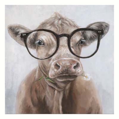 "Specsy Moo" Stretched Canvas Wall Art Print, 80cm