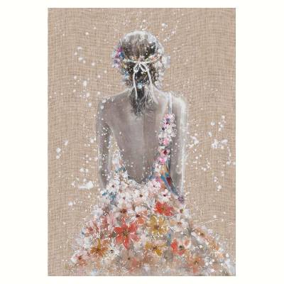 "Hessian Blossom Beauty" Stretched Canvas Wall Art Print, 100cm