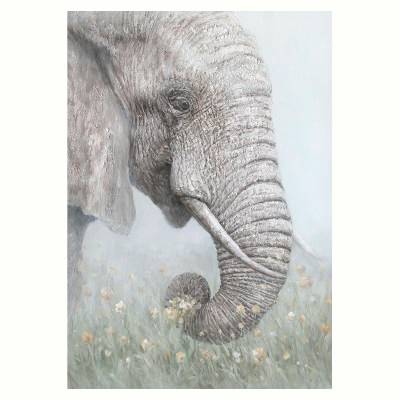 "Misty Grassland Elephant" Stretched Canvas Wall Art Print, Type A, 100cm