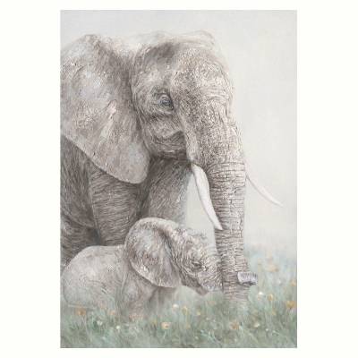 "Misty Grassland Elephant" Stretched Canvas Wall Art Print, Type B, 100cm