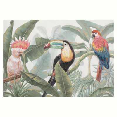 "Tropical Avian Trio" Stretched Canvas Wall Art Print, 100cm