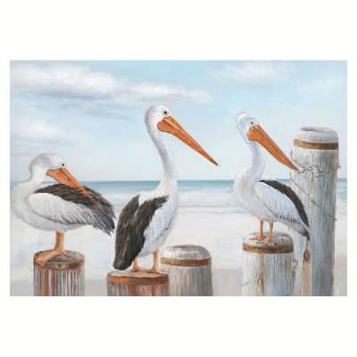 "Pelicans Perched" Stretched Canvas Wall Art Print, 100cm