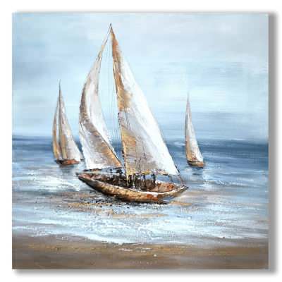 "Impressionist Sailboats Trio" Stretched Canvas Wall Art Painting, 80cm