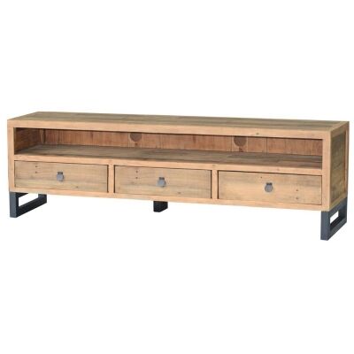Woodenforge Reclaimed Timber & Metal 3 Drawer TV Unit, 175cm