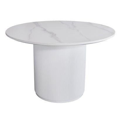 Marinella Ceramic Top Round Dining Table, 120cm, Snow White