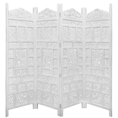 Moyarra Mango Wood Quad Fold Screen, Distressed White