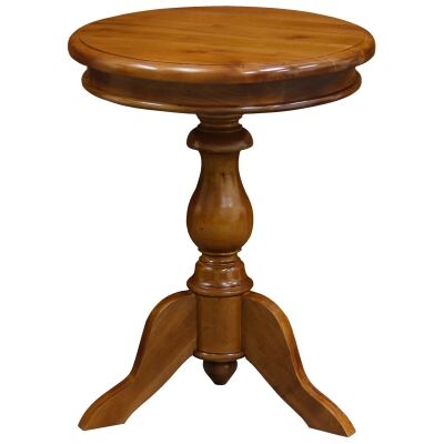 Tillion Mahogany Timber Round Wine Table, 50cm, Light Pecan