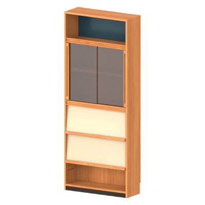 Muko American Cherrywood Modular Bookcase, Plain Front with Glass Doors & LED Light, 80x200cm