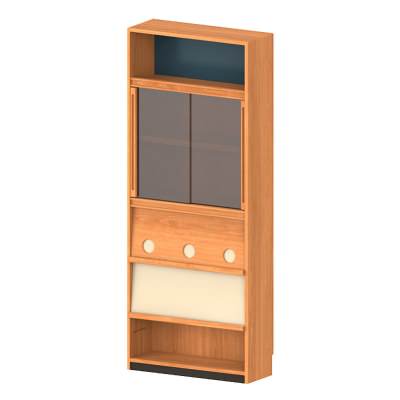 Muko American Cherrywood Modular Bookcase, Circle Detail with Glass Doors, 80x200cm