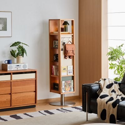 Muko American Cherrywood & Stainless Steel Swivel Display Shelf with Mirror