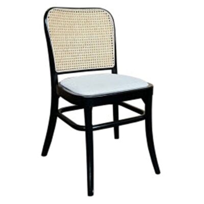 Aubres Commercial Grade Timber & Rattan Dining Chair, Fabric Seat, Black
