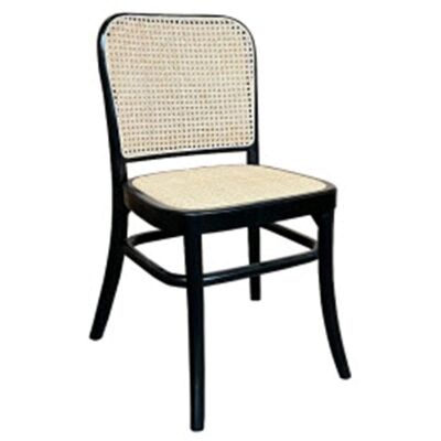 Aubres Commercial Grade Timber & Rattan Dining Chair, Rattan Seat, Black