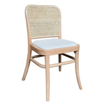 Aubres Commercial Grade Timber & Rattan Dining Chair, Fabric Seat, Natural