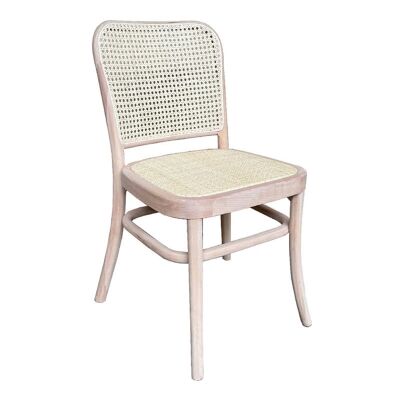 Aubres Commercial Grade Timber & Rattan Dining Chair, Rattan Seat, Raw Finish