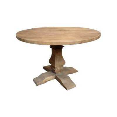 Broussey Reclaimed Elm Timber Round Pedestal Dining Table, 120cm