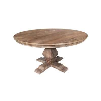 Broussey Reclaimed Elm Timber Round Pedestal Dining Table, 180cm